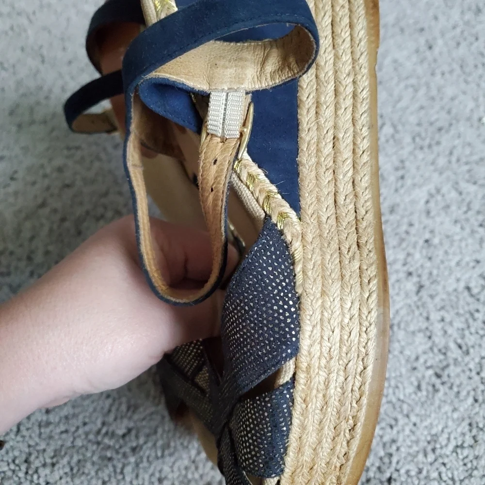 Minelli Navy Espadrille Wedge Sandals Made In Spain